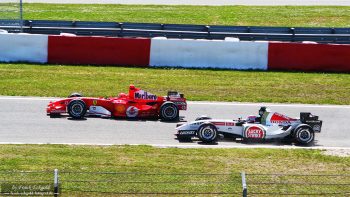 „Freitagstraining GP Europa 2005 – Schumacher & Sato im Anstieg zum Senna-S“ by Frank Eckgold „Freitagstraining GP Europa 2005 – Schumacher & Sato im Anstieg zum Senna-S“ by Frank Eckgold